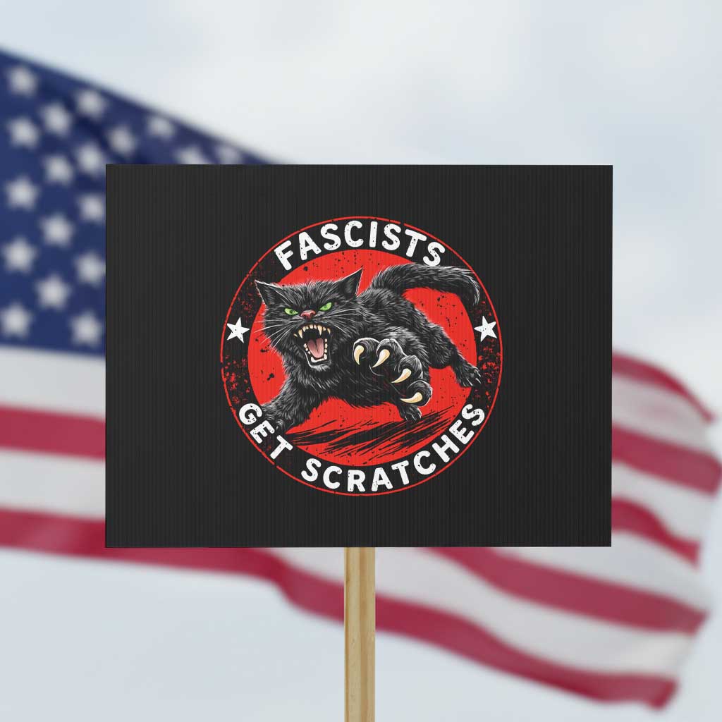 Vintage Black Cat Against Fascists Protest Sign