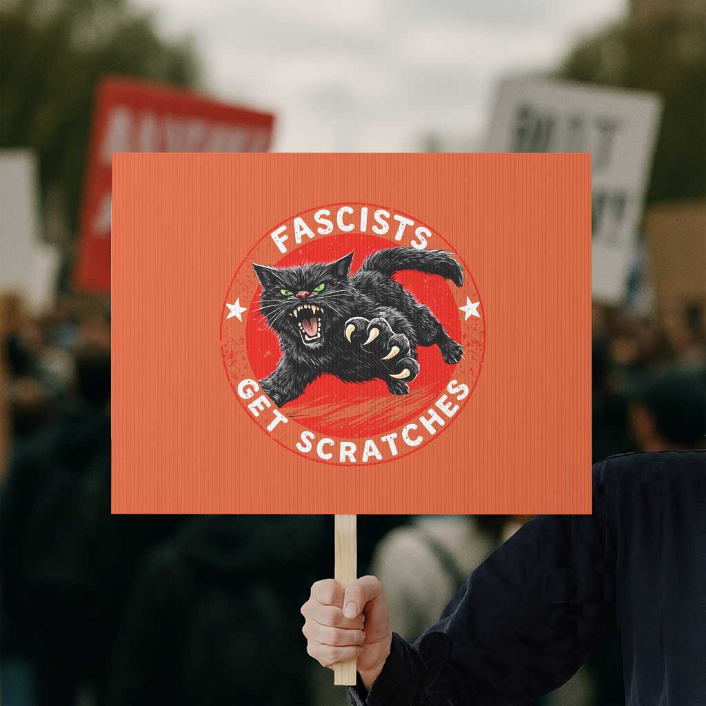 Vintage Black Cat Against Fascists Protest Sign