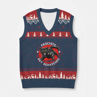 Vintage Black Cat Against Fascists V-Neck Knit Sweater Vest