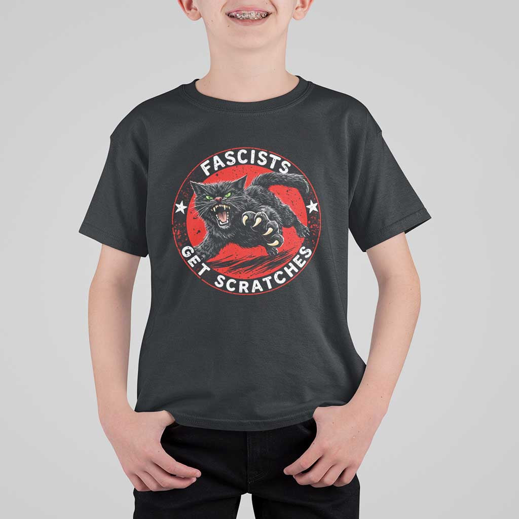 Vintage Black Cat Against Fascists T Shirt For Kid