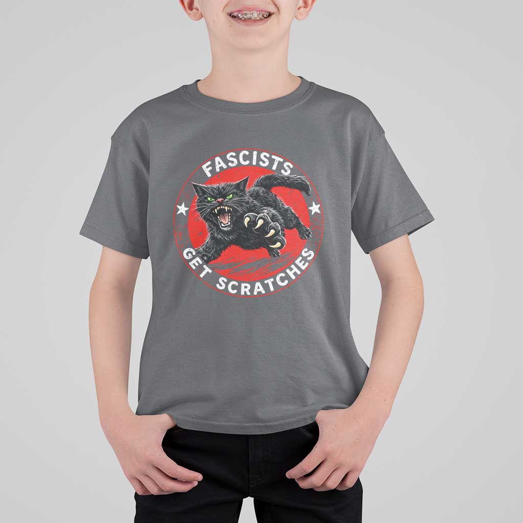 Vintage Black Cat Against Fascists T Shirt For Kid