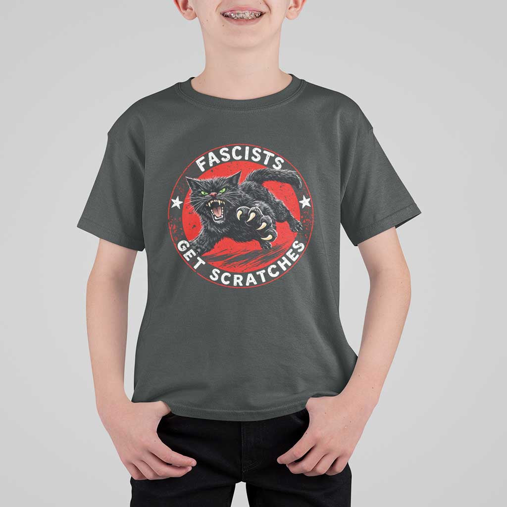Vintage Black Cat Against Fascists T Shirt For Kid