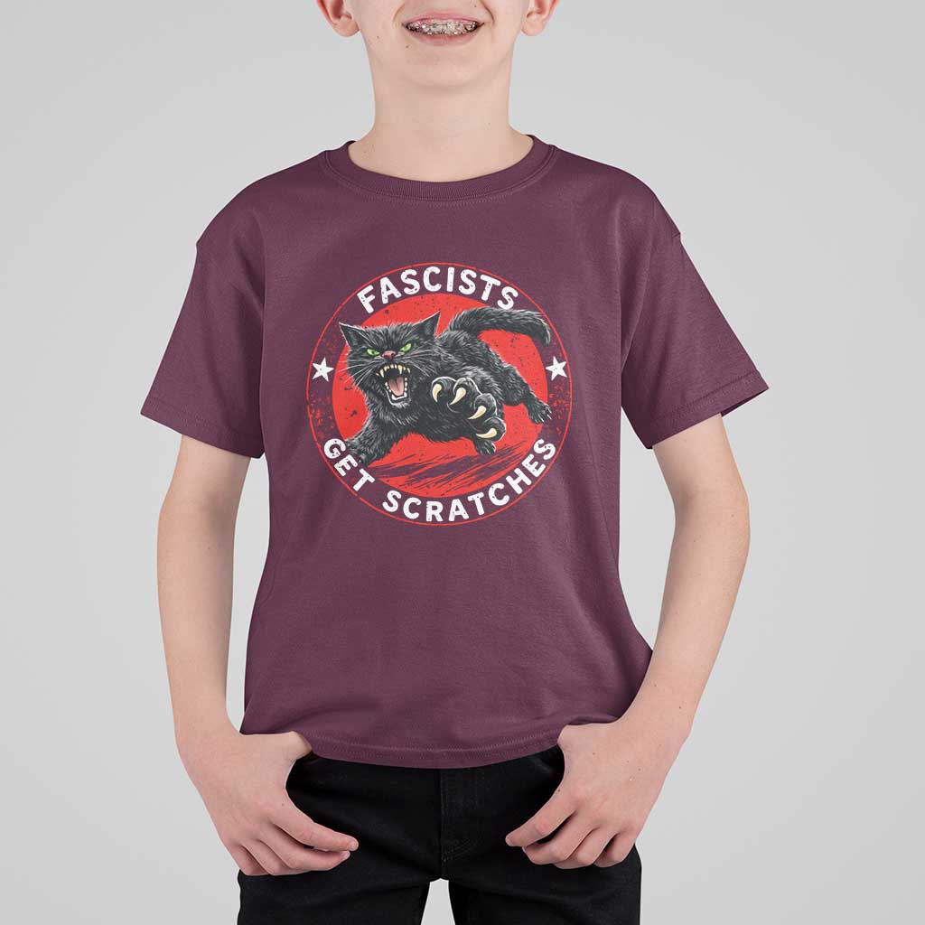 Vintage Black Cat Against Fascists T Shirt For Kid