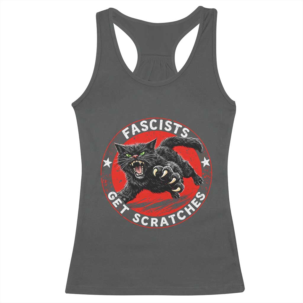 Vintage Black Cat Against Fascists Racerback Tank Top