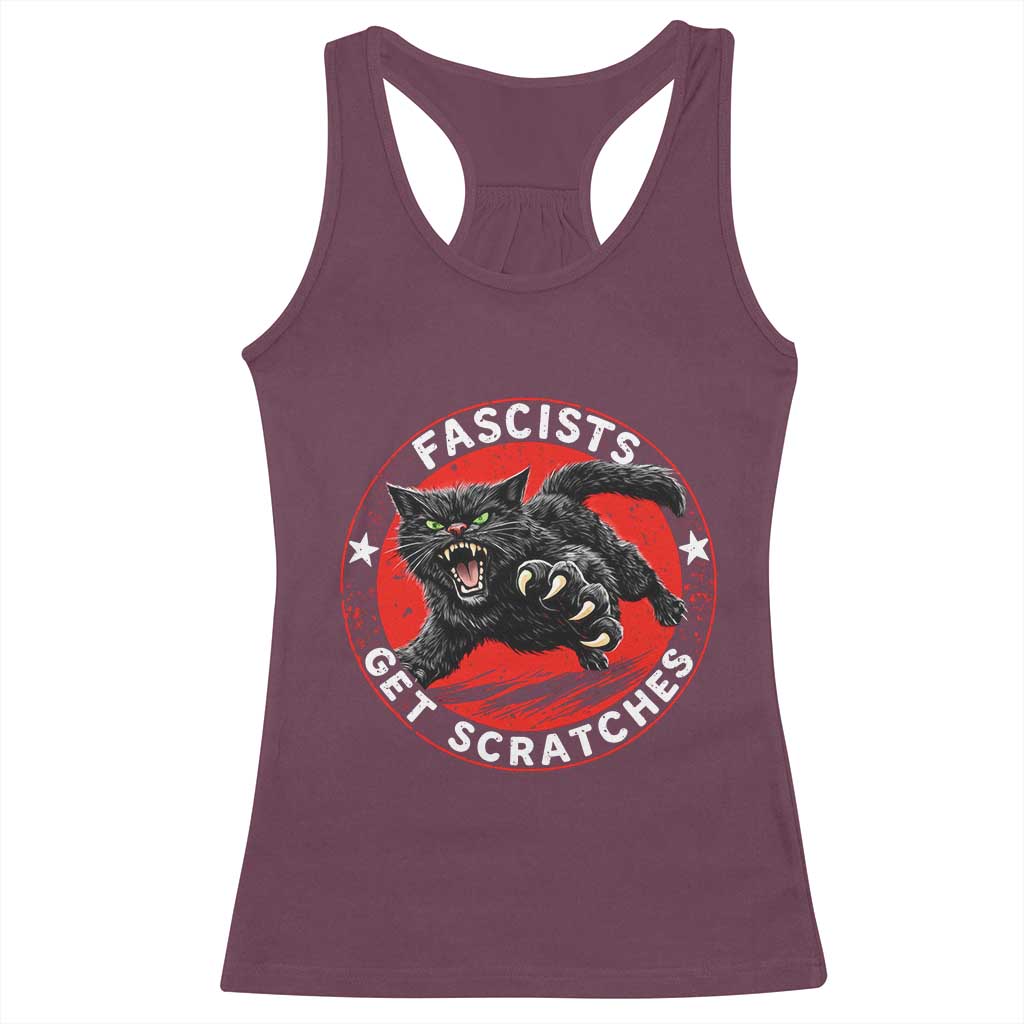 Vintage Black Cat Against Fascists Racerback Tank Top