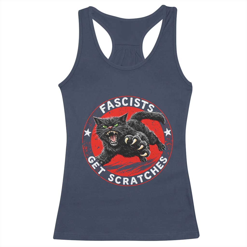 Vintage Black Cat Against Fascists Racerback Tank Top