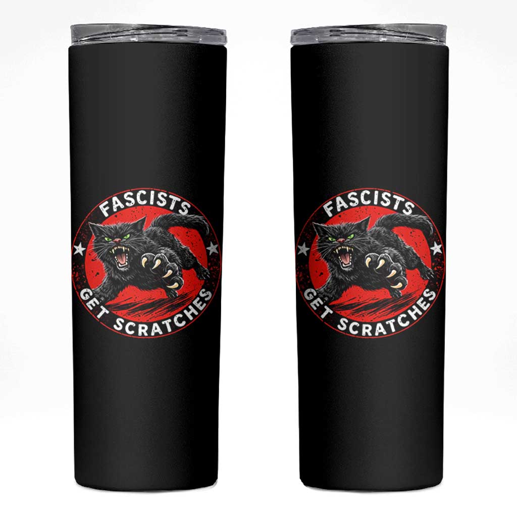 Vintage Black Cat Against Fascists Skinny Tumbler