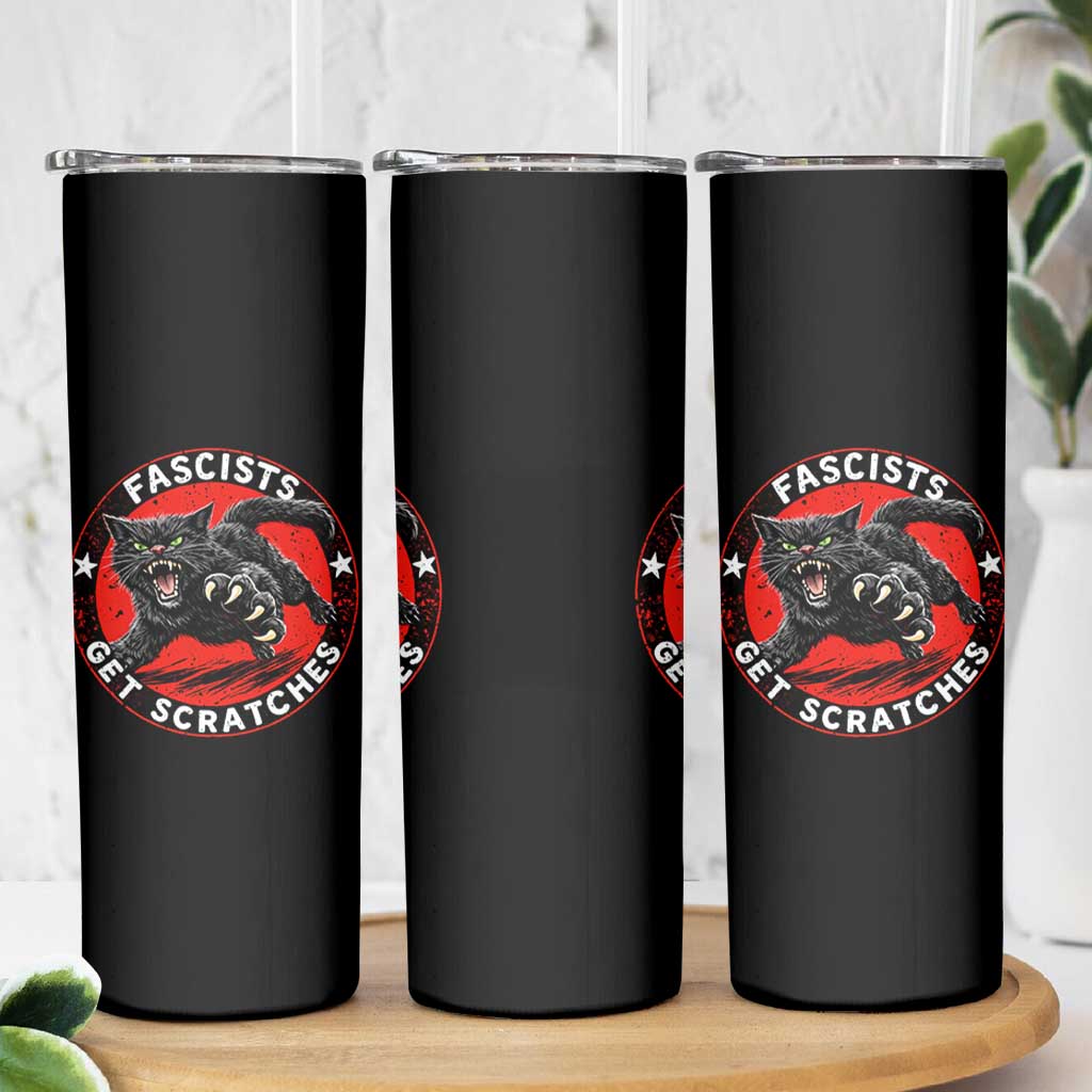 Vintage Black Cat Against Fascists Skinny Tumbler