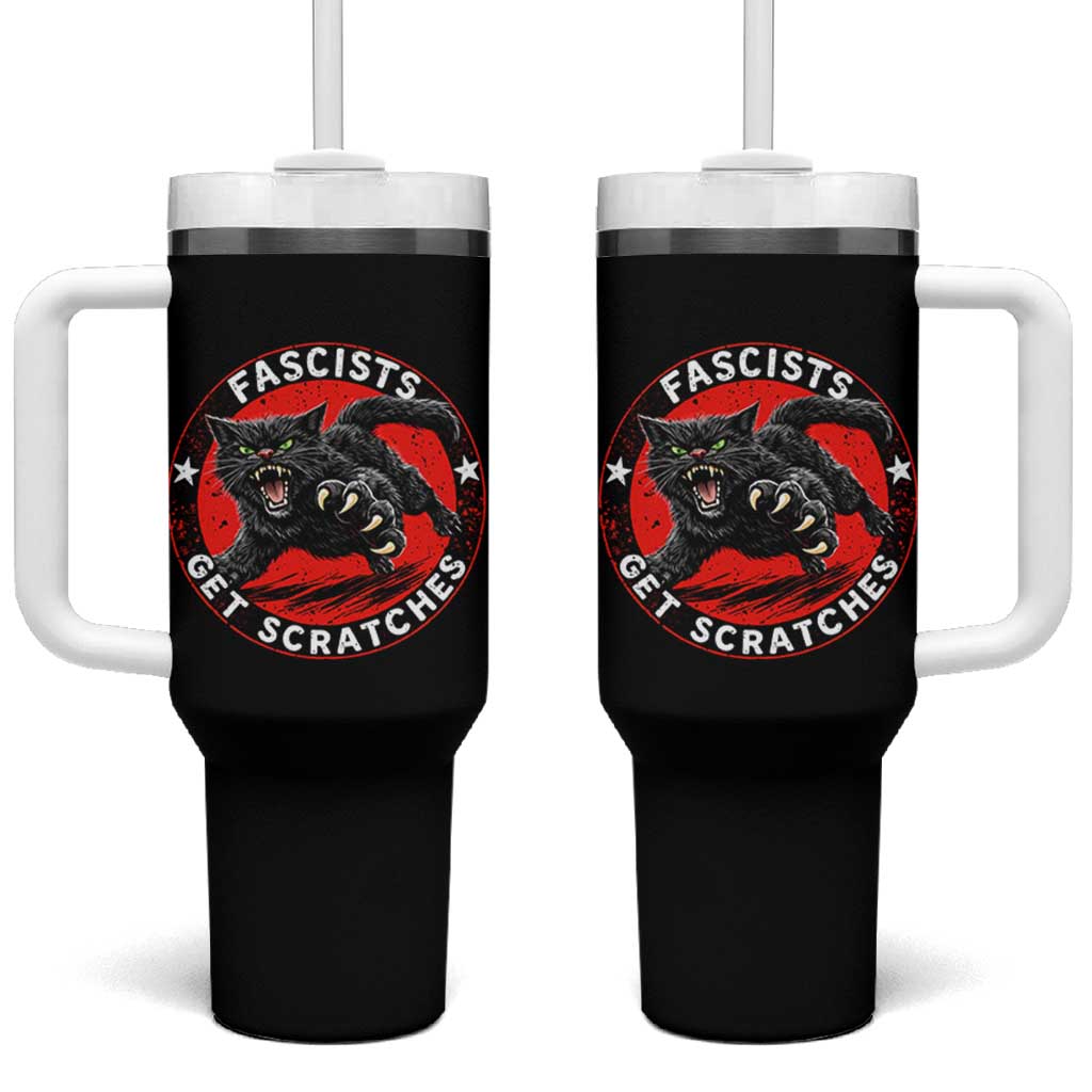 Vintage Black Cat Against Fascists Tumbler With Handle