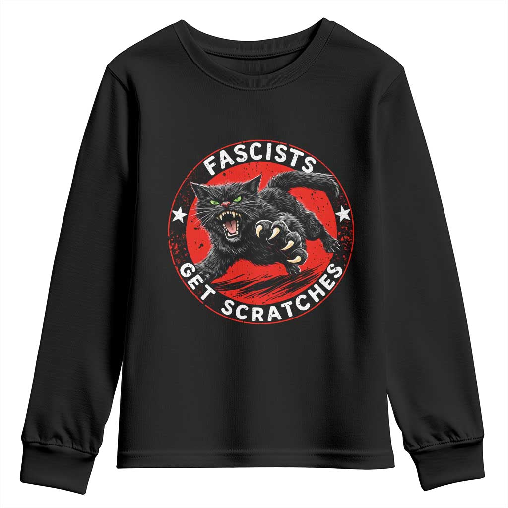 Vintage Black Cat Against Fascists Youth Sweatshirt