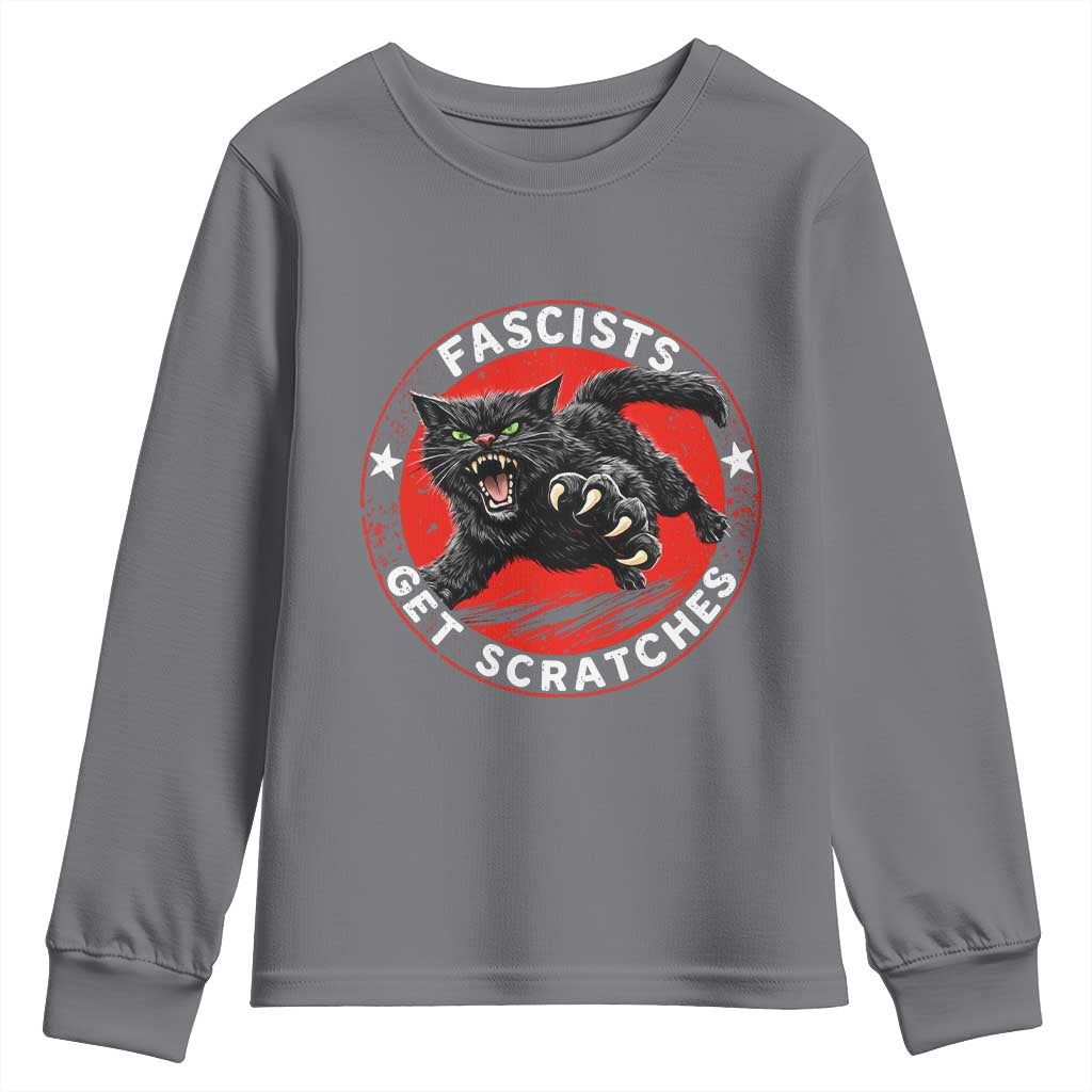 Vintage Black Cat Against Fascists Youth Sweatshirt