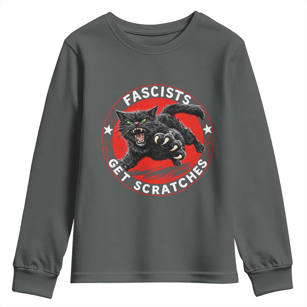 Vintage Black Cat Against Fascists Youth Sweatshirt