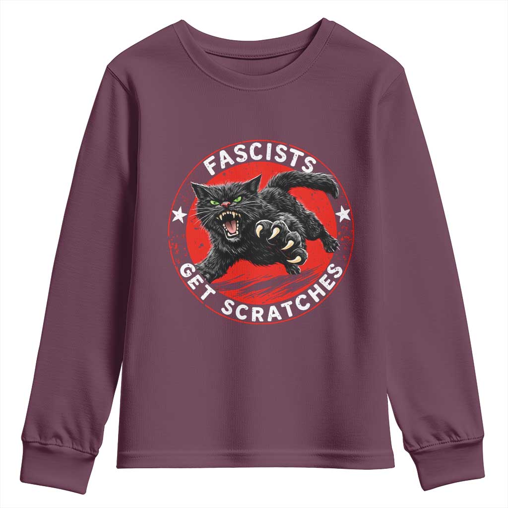 Vintage Black Cat Against Fascists Youth Sweatshirt