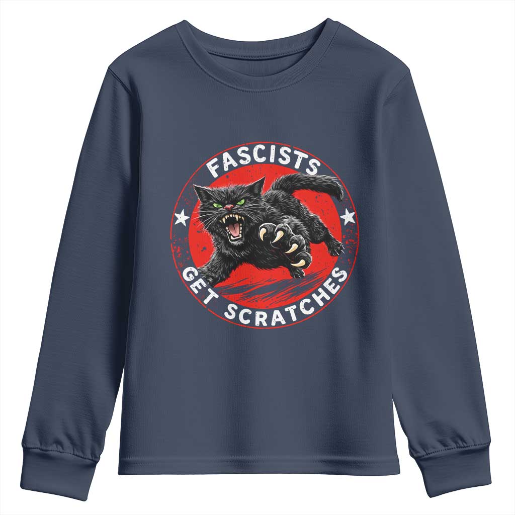 Vintage Black Cat Against Fascists Youth Sweatshirt