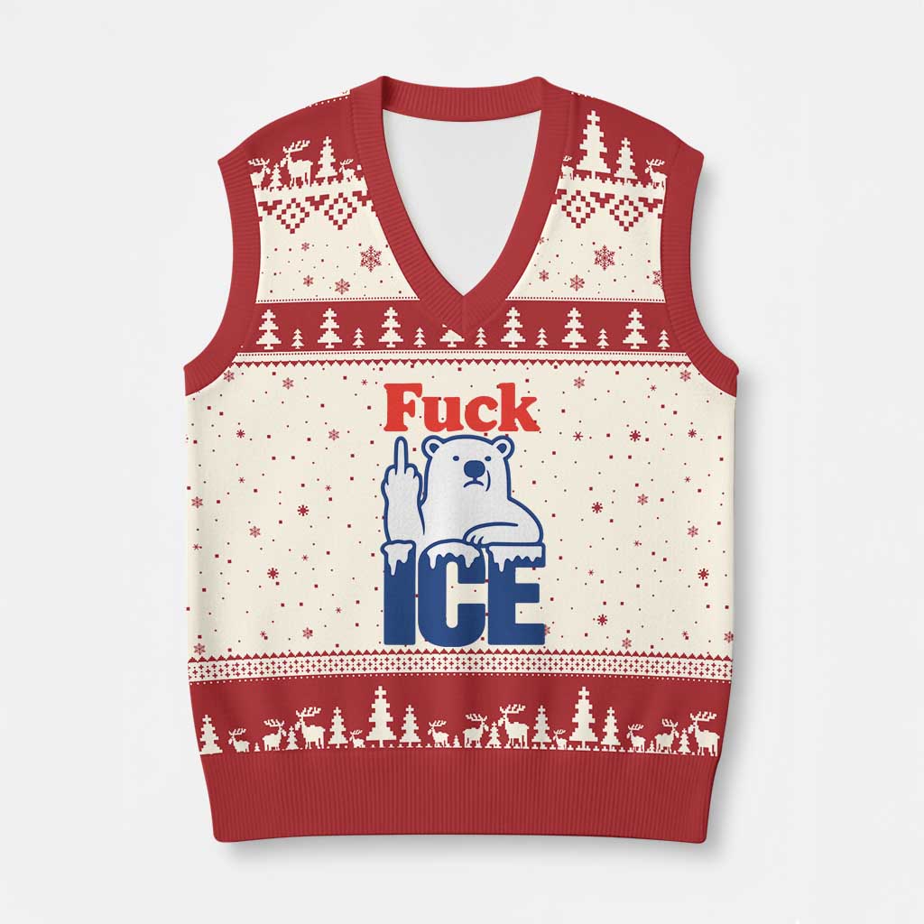 Fck Ice V-Neck Knit Sweater Vest Get The Fck Out Of Minneapolis Polar Bear