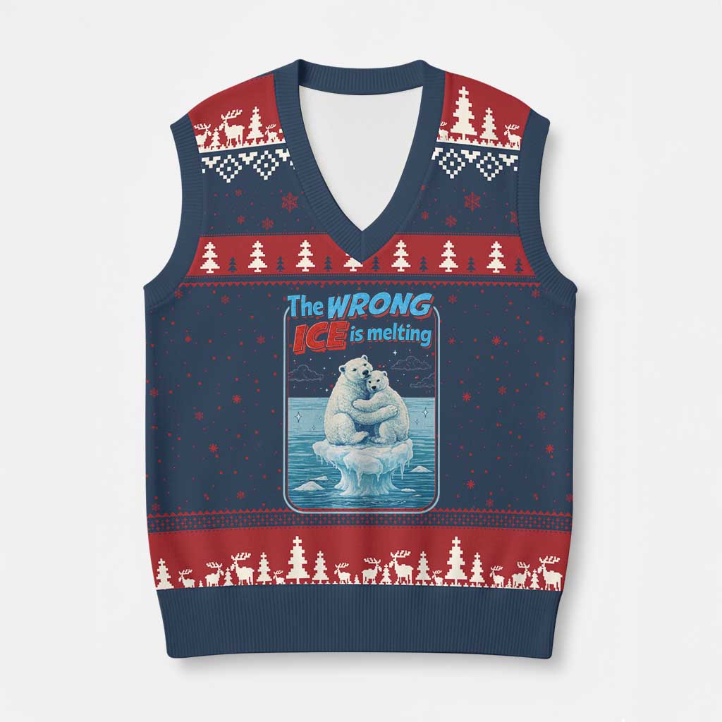 Fck Ice V-Neck Knit Sweater Vest The Wrong Ice Is Melting Polar Bear Social Justice