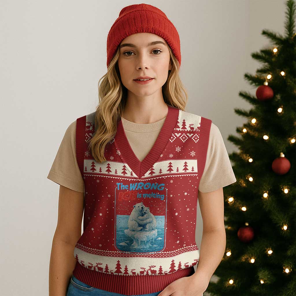 Fck Ice V-Neck Knit Sweater Vest The Wrong Ice Is Melting Polar Bear Social Justice