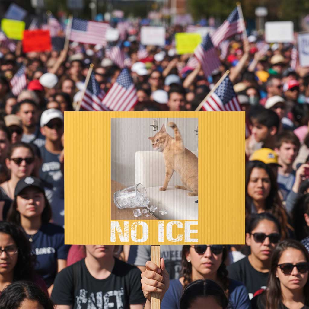 Funny Cat Meme No Ice Protest Sign Subtle FDT Political Satire Satirical Humor