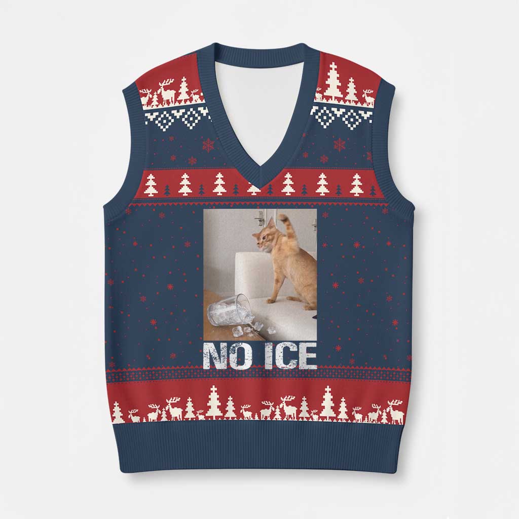 Funny Cat Meme No Ice V-Neck Knit Sweater Vest Subtle FDT Political Satire Satirical Humor