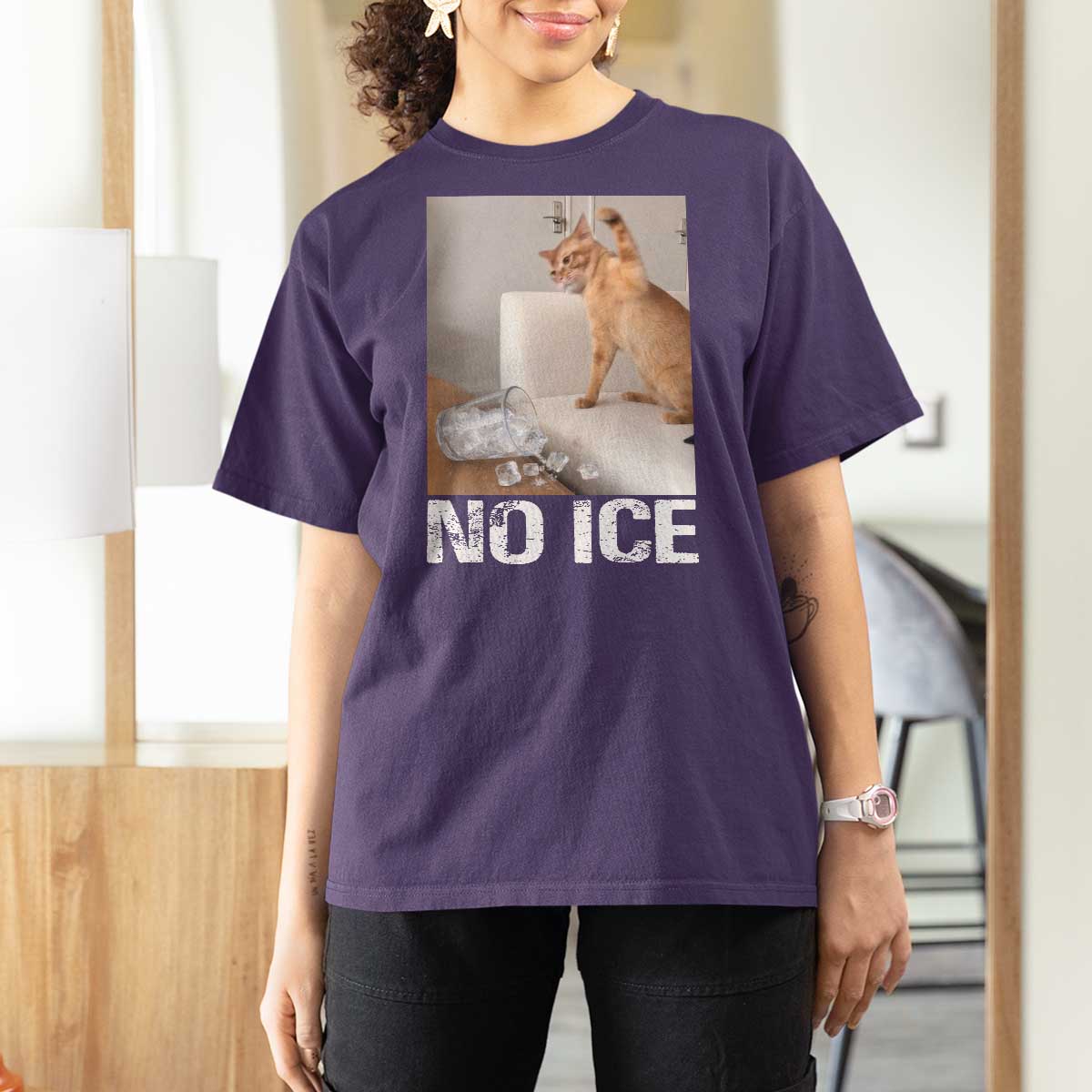 Funny Cat Meme No Ice T Shirt For Women Subtle FDT Political Satire Satirical Humor