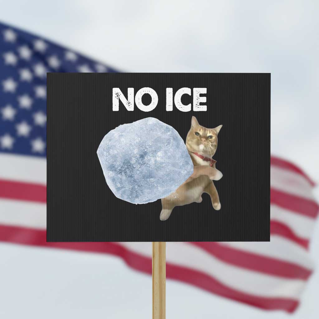 No Ice Protest Sign Funny Cat Meme Subtle FDT Political Satire