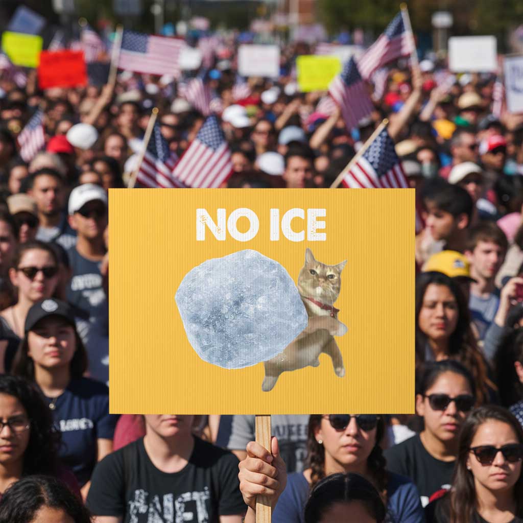 No Ice Protest Sign Funny Cat Meme Subtle FDT Political Satire