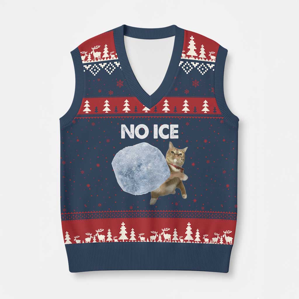 No Ice V-Neck Knit Sweater Vest Funny Cat Meme Subtle FDT Political Satire