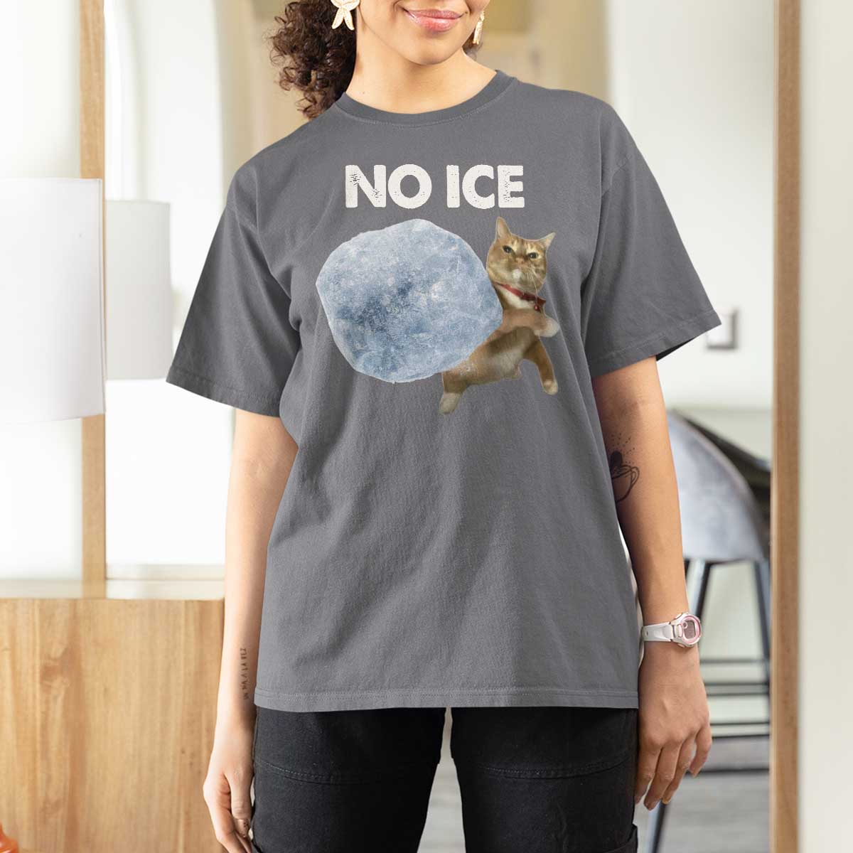 No Ice T Shirt For Women Funny Cat Meme Subtle FDT Political Satire
