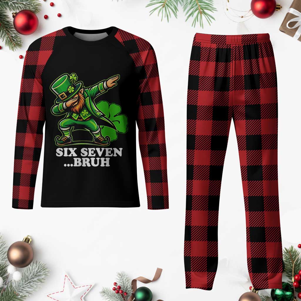 St Patricks Day Six Seven Bruh Plaid Pajama Set Leprechaun 67 Meme Irish Ireland Lucky Shamrocks