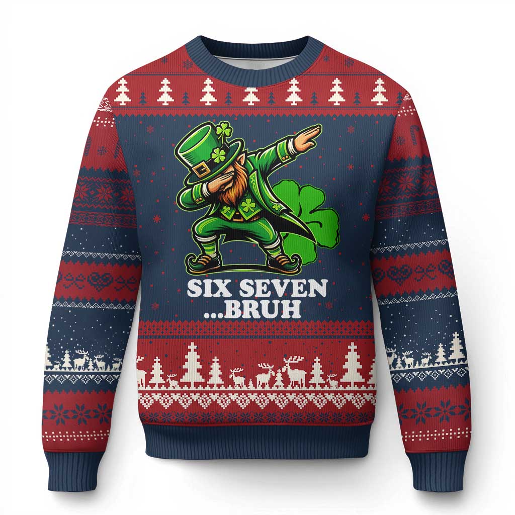 St Patricks Day Six Seven Bruh Ugly Christmas Sweater Leprechaun 67 Meme Irish Ireland Lucky Shamrocks