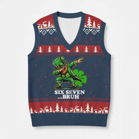 St Patricks Day Six Seven Bruh V-Neck Knit Sweater Vest Leprechaun 67 Meme Irish Ireland Lucky Shamrocks
