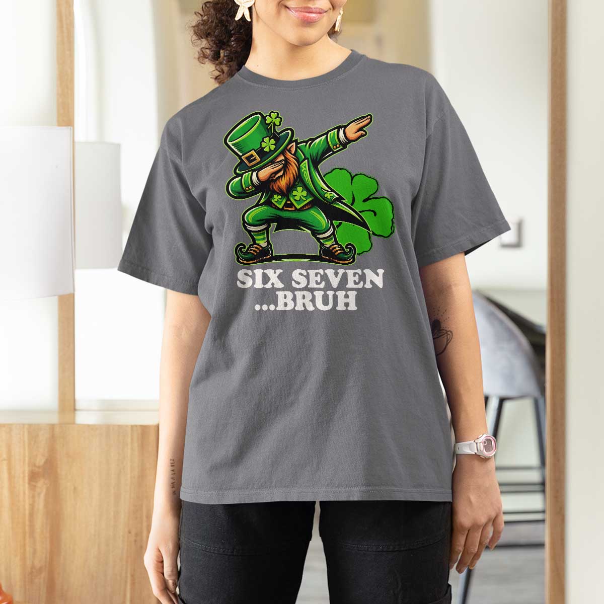 St Patricks Day Six Seven Bruh T Shirt For Women Leprechaun 67 Meme Irish Ireland Lucky Shamrocks