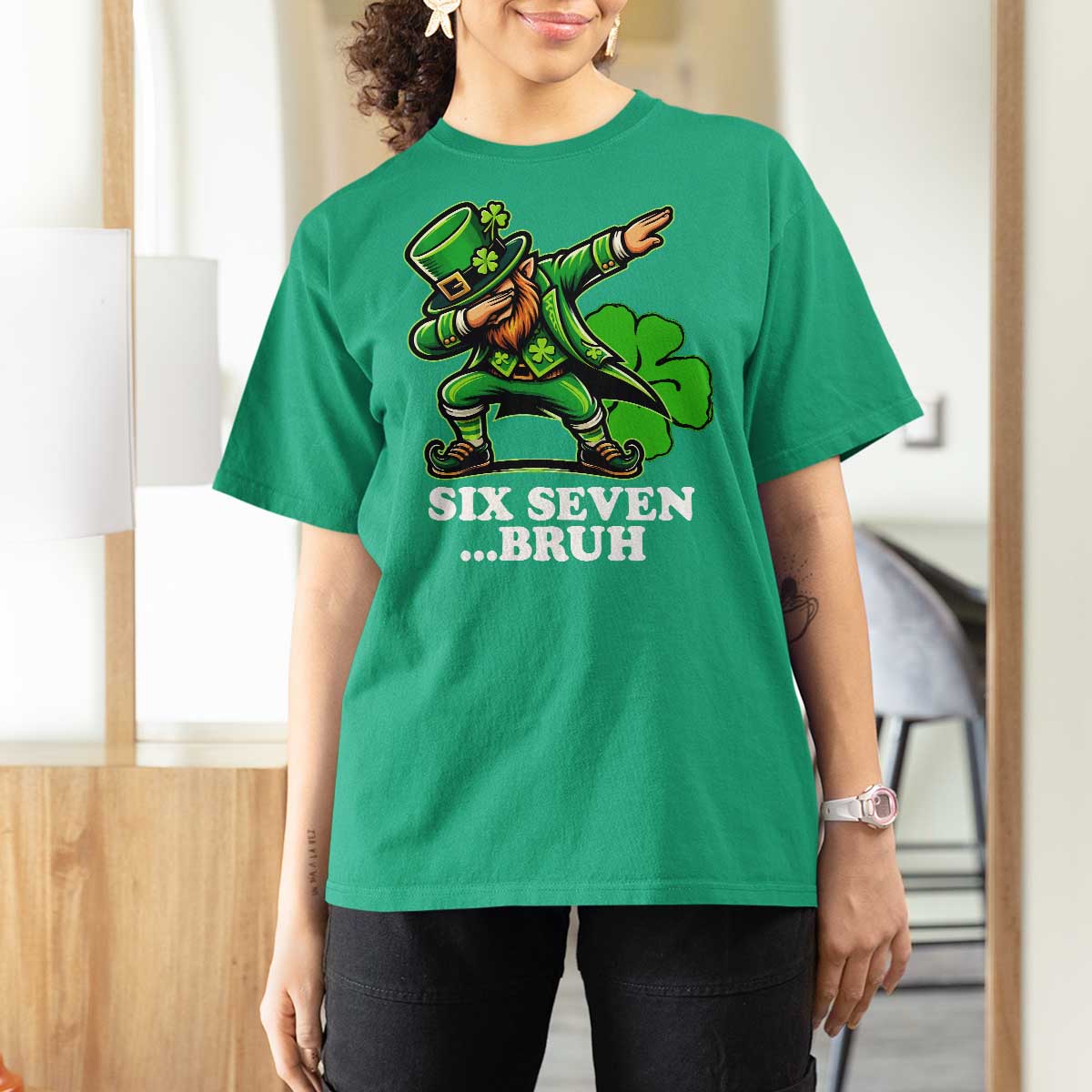 St Patricks Day Six Seven Bruh T Shirt For Women Leprechaun 67 Meme Irish Ireland Lucky Shamrocks