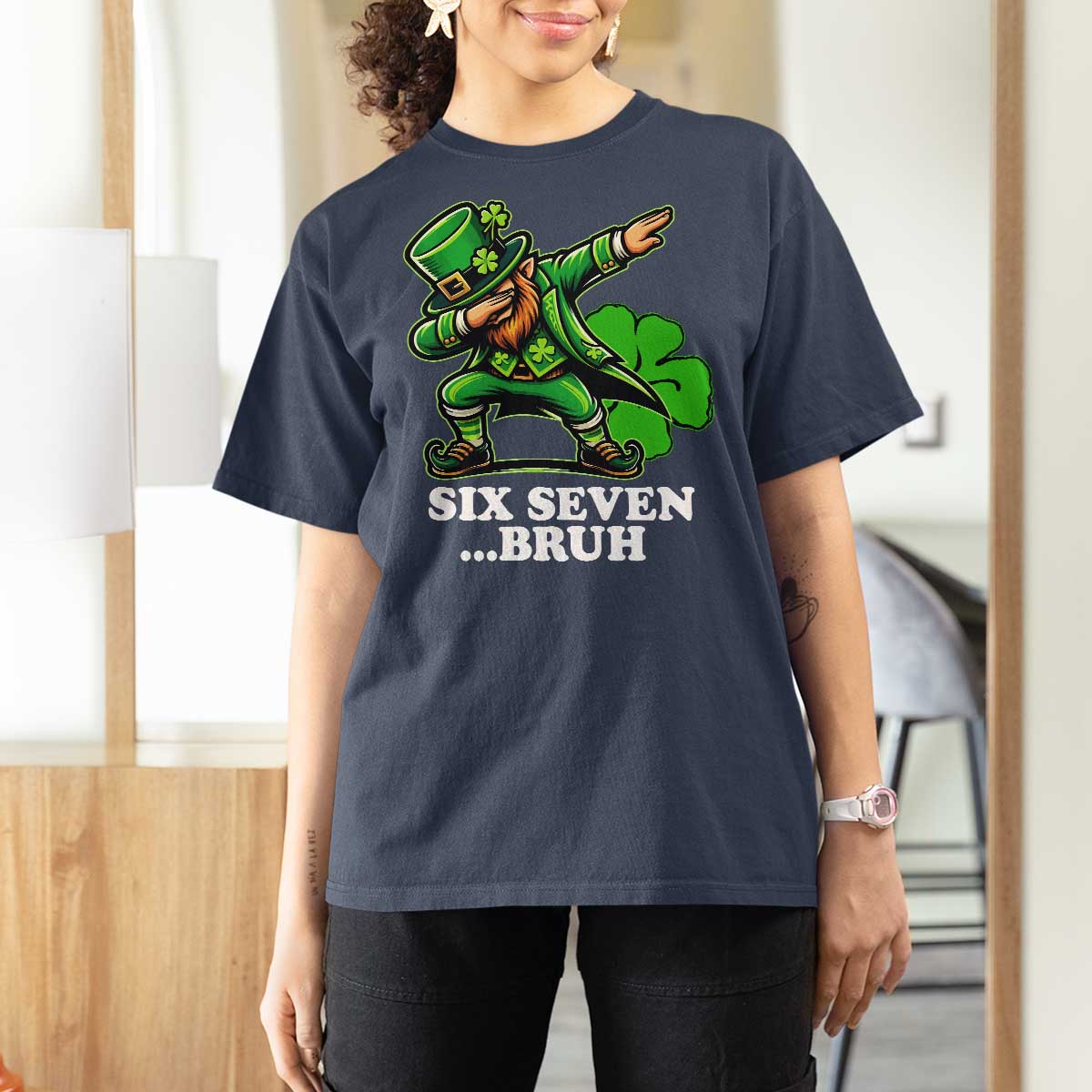 St Patricks Day Six Seven Bruh T Shirt For Women Leprechaun 67 Meme Irish Ireland Lucky Shamrocks