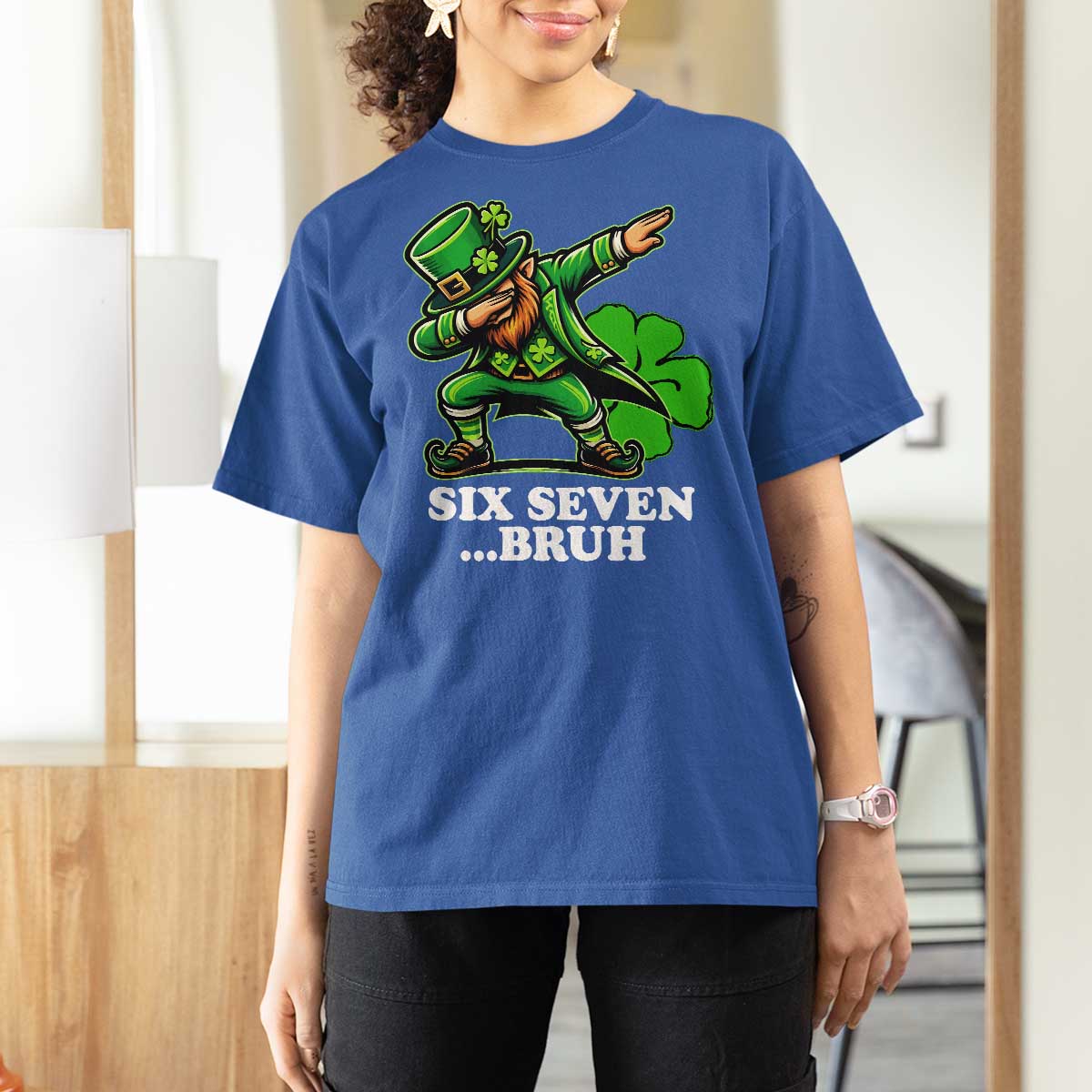 St Patricks Day Six Seven Bruh T Shirt For Women Leprechaun 67 Meme Irish Ireland Lucky Shamrocks
