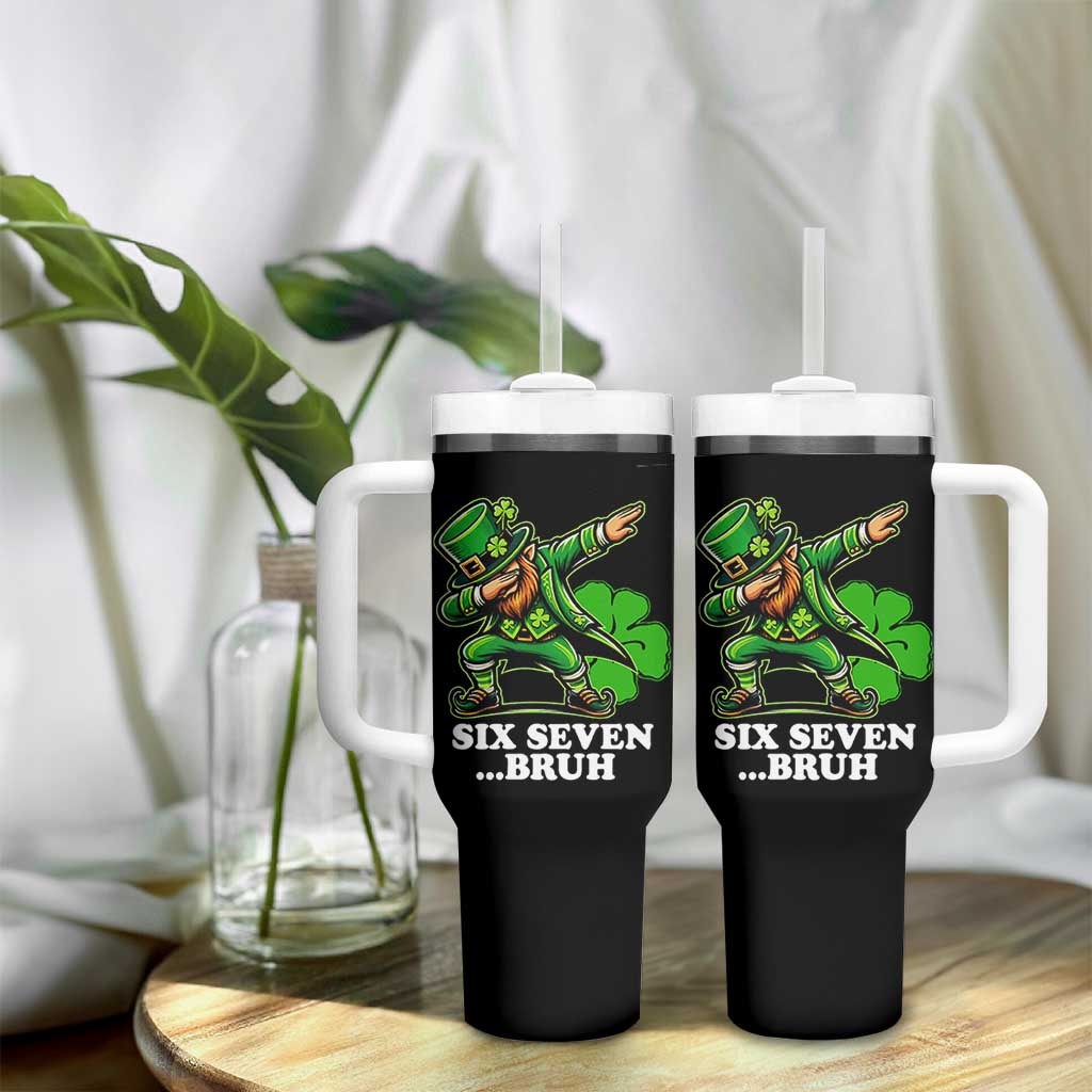 St Patricks Day Six Seven Bruh Tumbler With Handle Leprechaun 67 Meme Irish Ireland Lucky Shamrocks