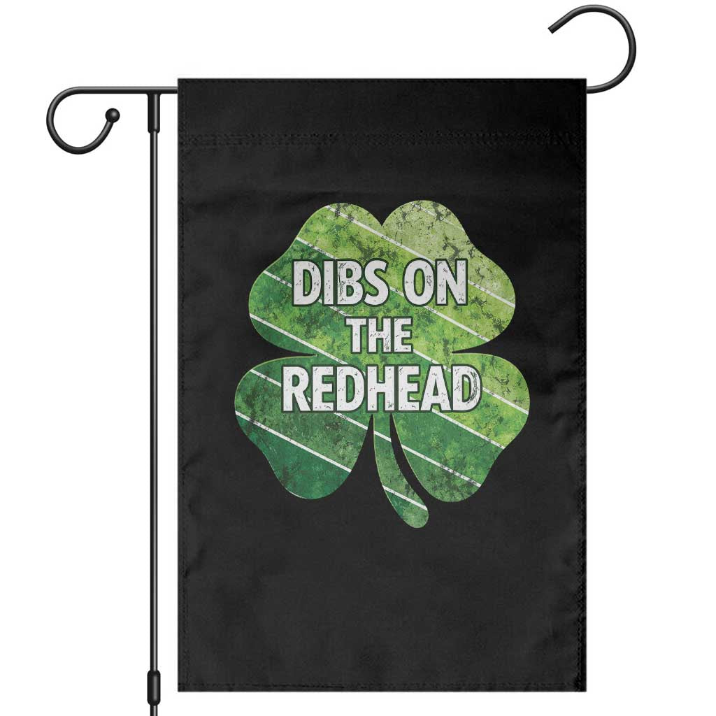 Funny Irish St Patricks Day Dibs On The Redhead Garden Flag Retro Vintage Lucky Shamrock