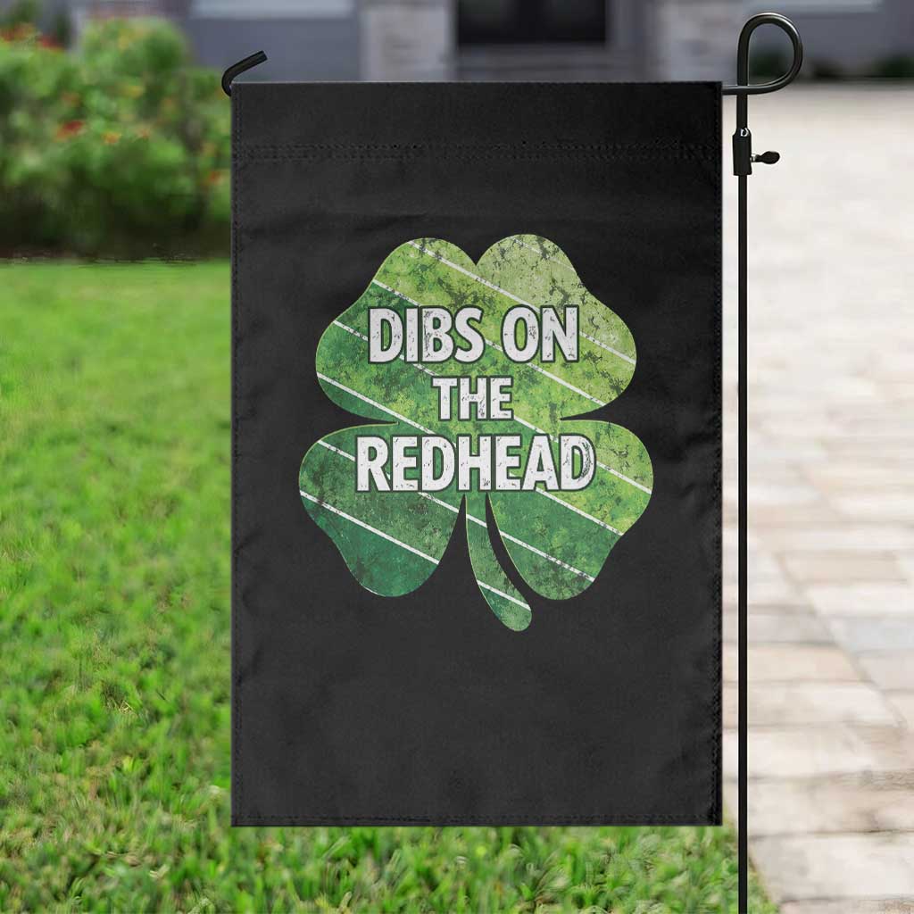 Funny Irish St Patricks Day Dibs On The Redhead Garden Flag Retro Vintage Lucky Shamrock