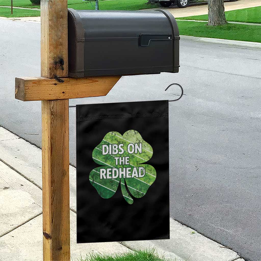 Funny Irish St Patricks Day Dibs On The Redhead Garden Flag Retro Vintage Lucky Shamrock