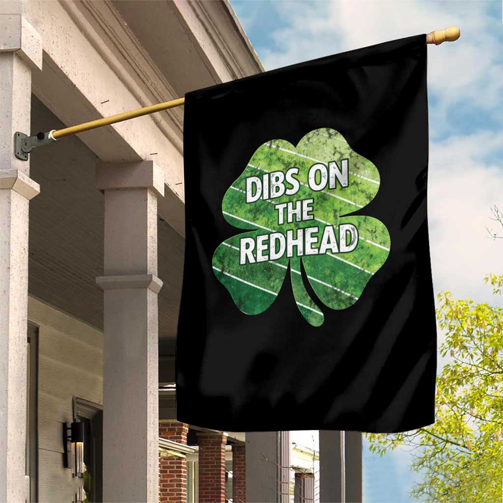 Funny Irish St Patricks Day Dibs On The Redhead Garden Flag Retro Vintage Lucky Shamrock