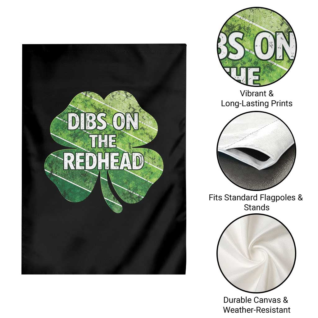 Funny Irish St Patricks Day Dibs On The Redhead Garden Flag Retro Vintage Lucky Shamrock