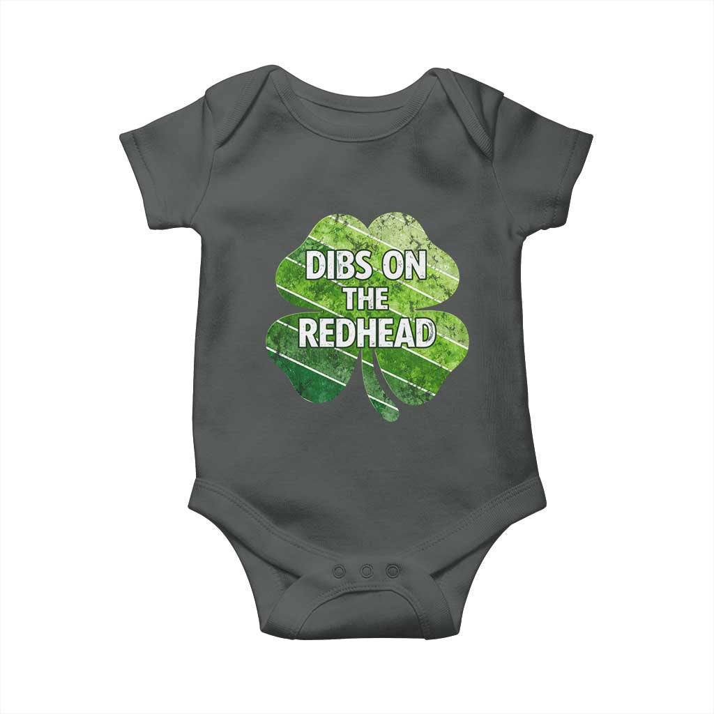 Funny Irish St Patricks Day Dibs On The Redhead Baby Onesie Retro Vintage Lucky Shamrock