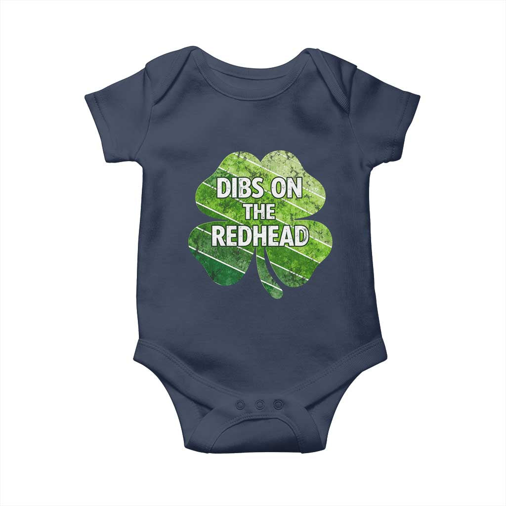 Funny Irish St Patricks Day Dibs On The Redhead Baby Onesie Retro Vintage Lucky Shamrock