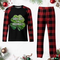 Funny Irish St Patricks Day Dibs On The Redhead Plaid Pajama Set Retro Vintage Lucky Shamrock