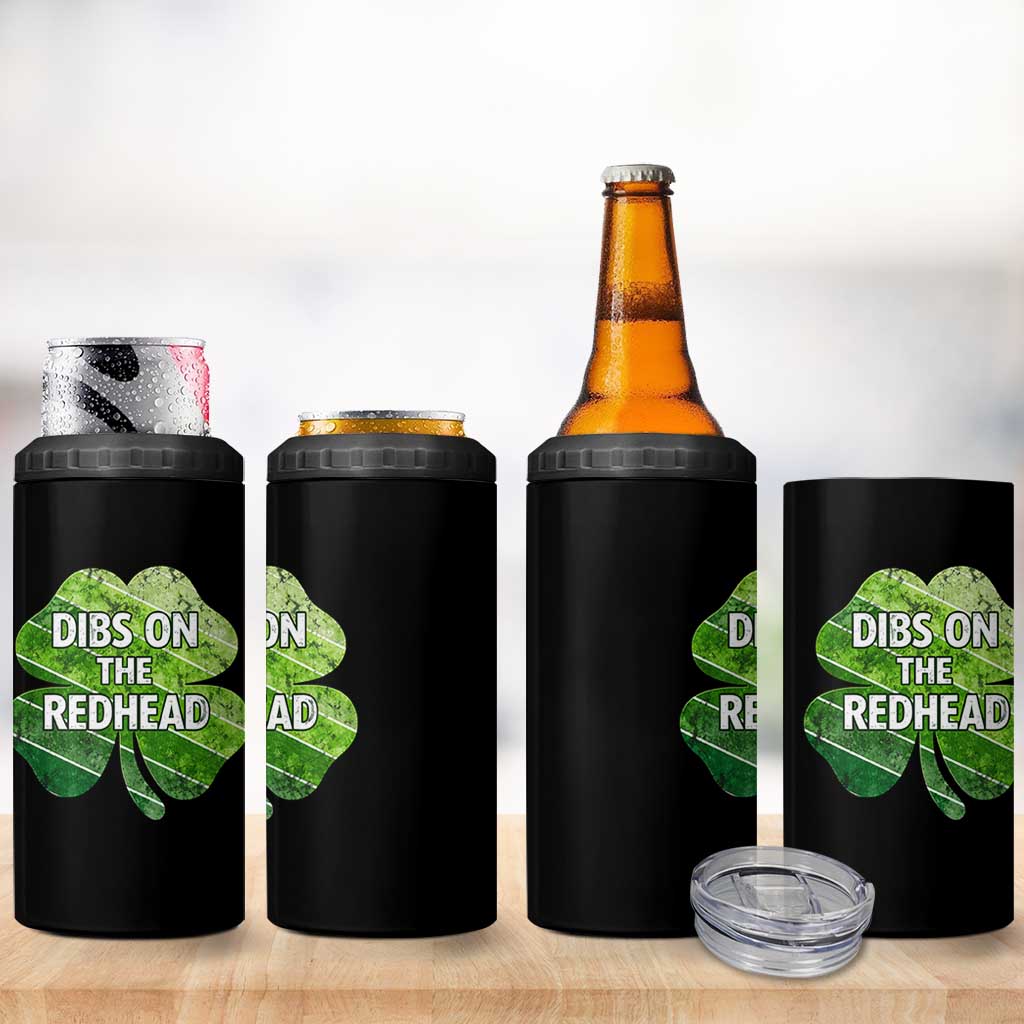 Funny Irish St Patricks Day Dibs On The Redhead 4 in 1 Can Cooler Tumbler Retro Vintage Lucky Shamrock