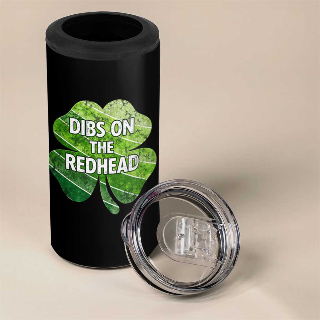 Funny Irish St Patricks Day Dibs On The Redhead 4 in 1 Can Cooler Tumbler Retro Vintage Lucky Shamrock