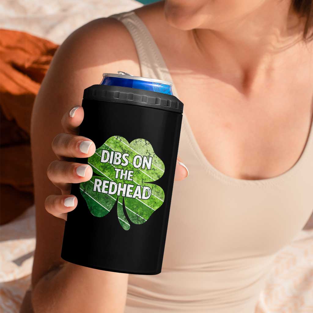 Funny Irish St Patricks Day Dibs On The Redhead 4 in 1 Can Cooler Tumbler Retro Vintage Lucky Shamrock