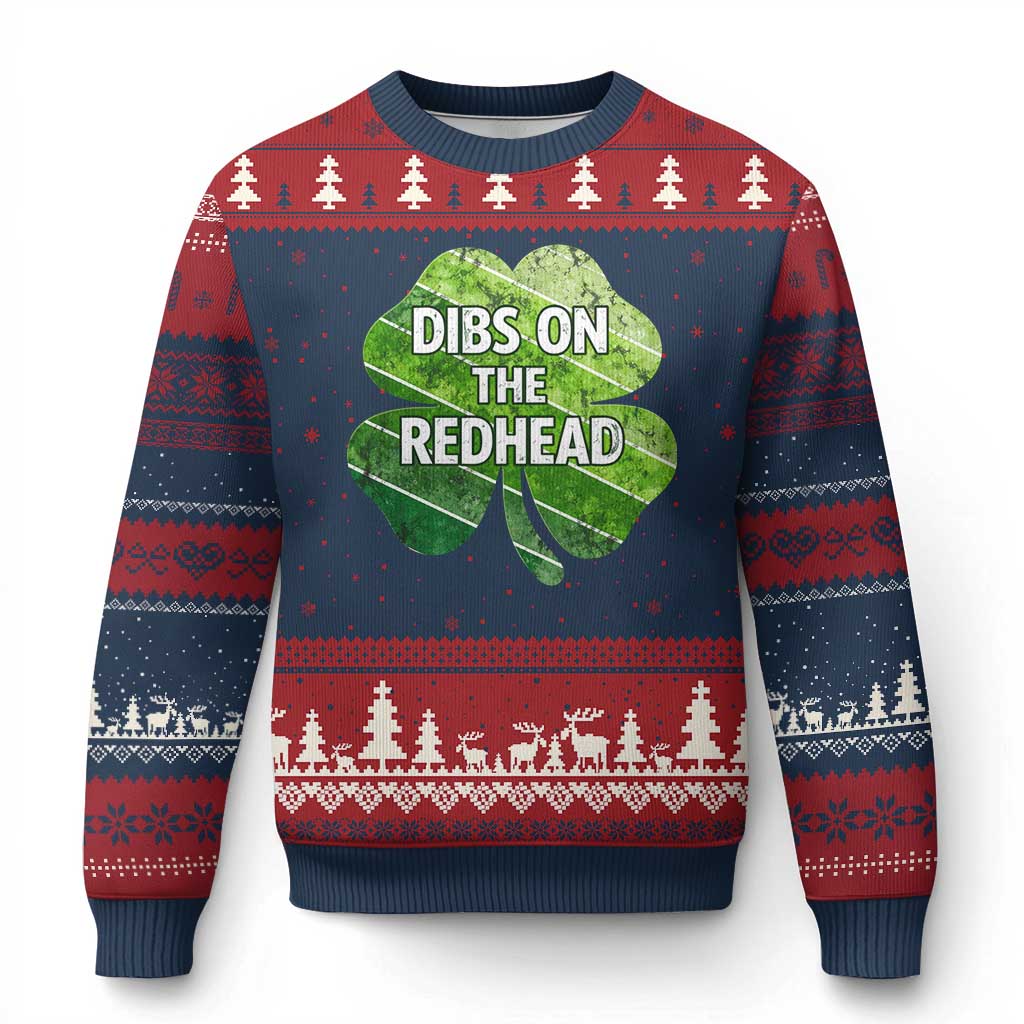 Funny Irish St Patricks Day Dibs On The Redhead Ugly Christmas Sweater Retro Vintage Lucky Shamrock