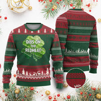 Funny Irish St Patricks Day Dibs On The Redhead Ugly Christmas Sweater Retro Vintage Lucky Shamrock
