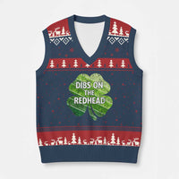 Funny Irish St Patricks Day Dibs On The Redhead V-Neck Knit Sweater Vest Retro Vintage Lucky Shamrock
